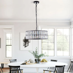HomeRoots Black Six-Light Metal Chandelier with Elegant Black Shades - Modern Minimalist Design for Any Space 568111