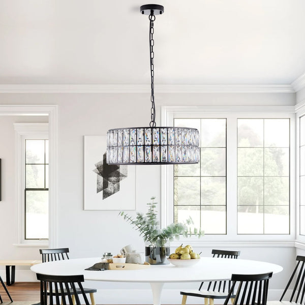 HomeRoots Black Six-Light Metal Chandelier with Elegant Black Shades - Modern Minimalist Design for Any Space 568111