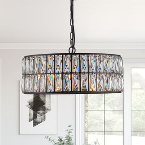 HomeRoots Black Six-Light Metal Chandelier with Elegant Black Shades - Modern Minimalist Design for Any Space 568111