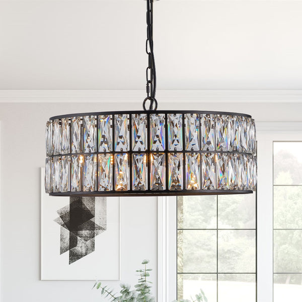HomeRoots Black Six-Light Metal Chandelier with Elegant Black Shades - Modern Minimalist Design for Any Space 568111