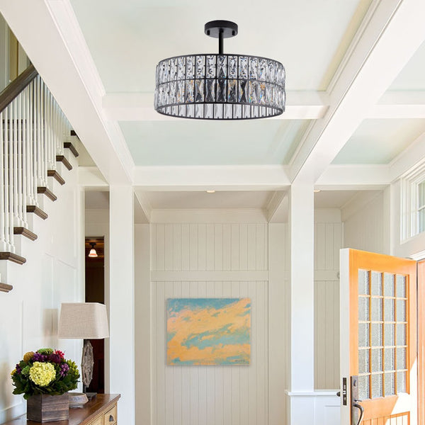 HomeRoots Black Six-Light Metal Chandelier with Elegant Black Shades - Modern Minimalist Design for Any Space 568111