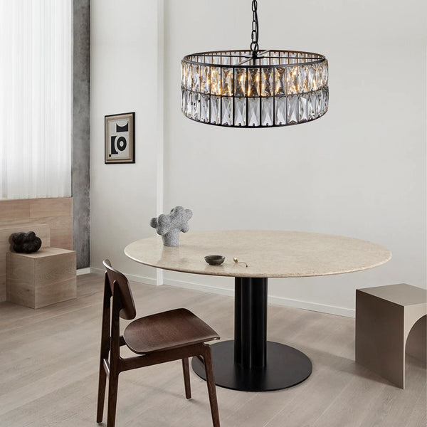 HomeRoots Black Six-Light Metal Chandelier with Elegant Black Shades - Modern Minimalist Design for Any Space 568111
