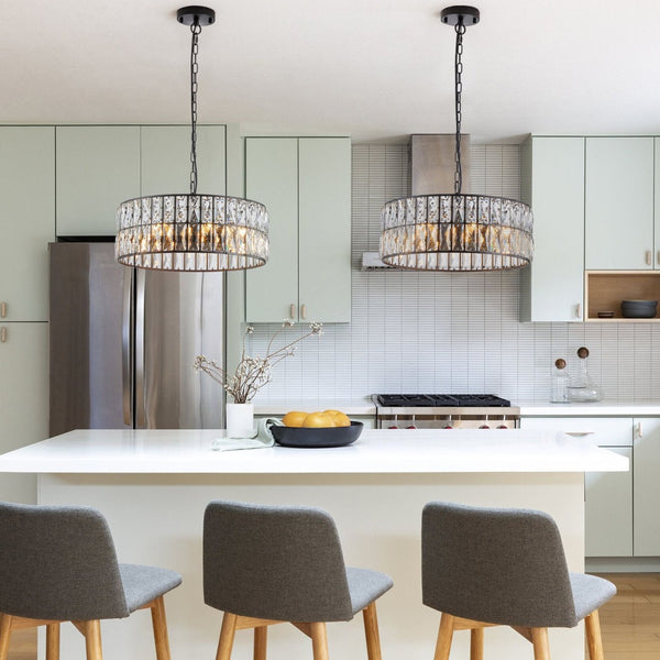 HomeRoots Black Six-Light Metal Chandelier with Elegant Black Shades - Modern Minimalist Design for Any Space 568111