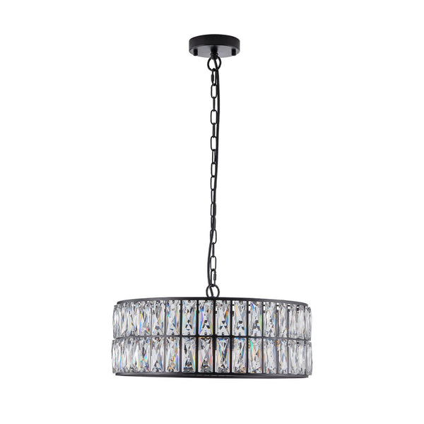 HomeRoots Black Six-Light Metal Chandelier with Elegant Black Shades - Modern Minimalist Design for Any Space 568111