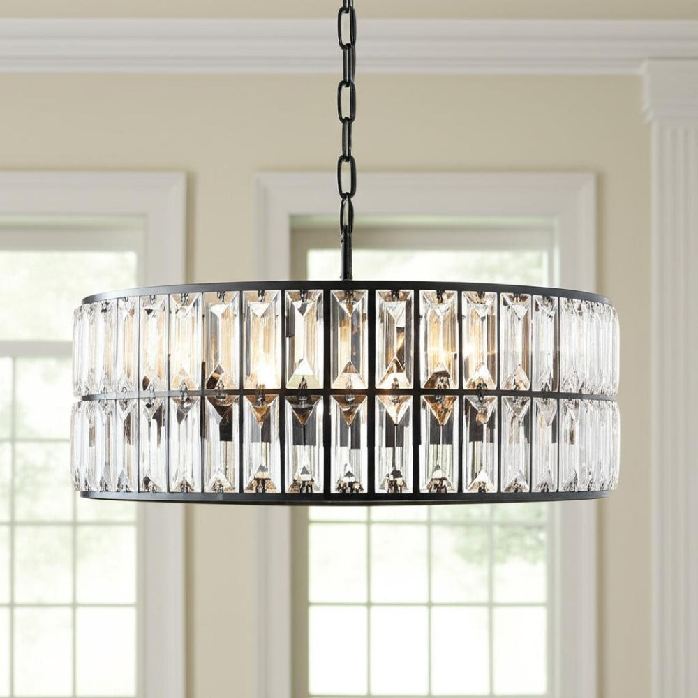 HomeRoots Black Six-Light Metal Chandelier with Elegant Black Shades - Modern Minimalist Design for Any Space 568111