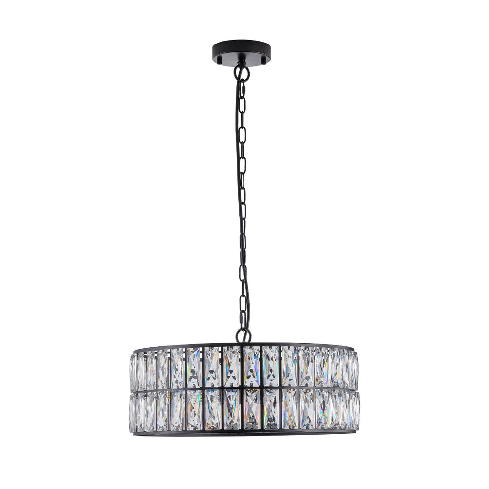 HomeRoots Black Six-Light Metal Chandelier with Elegant Black Shades - Modern Minimalist Design for Any Space 568111