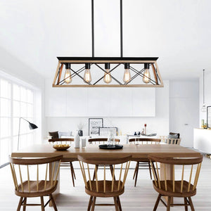 HomeRoots Oak Five-Light Metal Chandelier with Modern Oak Shades – Elegant Illumination for Any Space 568113