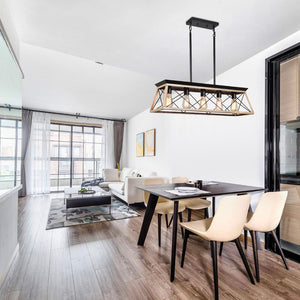 HomeRoots Oak Five-Light Metal Chandelier with Modern Oak Shades – Elegant Illumination for Any Space 568113