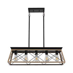 HomeRoots Oak Five-Light Metal Chandelier with Modern Oak Shades – Elegant Illumination for Any Space 568113