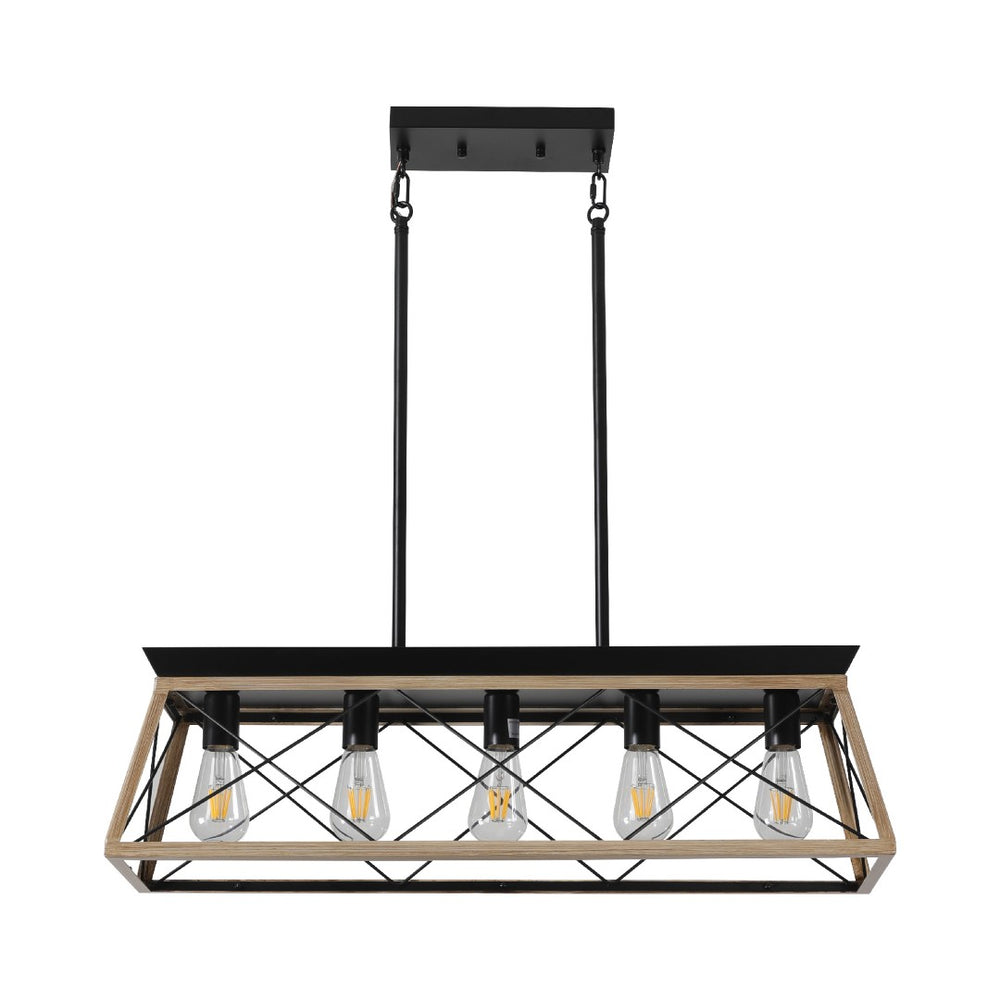 HomeRoots Oak Five-Light Metal Chandelier with Modern Oak Shades – Elegant Illumination for Any Space 568113