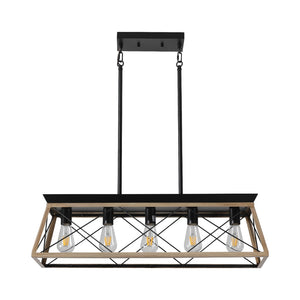 HomeRoots Oak Five-Light Metal Chandelier with Modern Oak Shades – Elegant Illumination for Any Space 568113