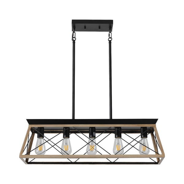 HomeRoots Oak Five-Light Metal Chandelier with Modern Oak Shades – Elegant Illumination for Any Space 568113
