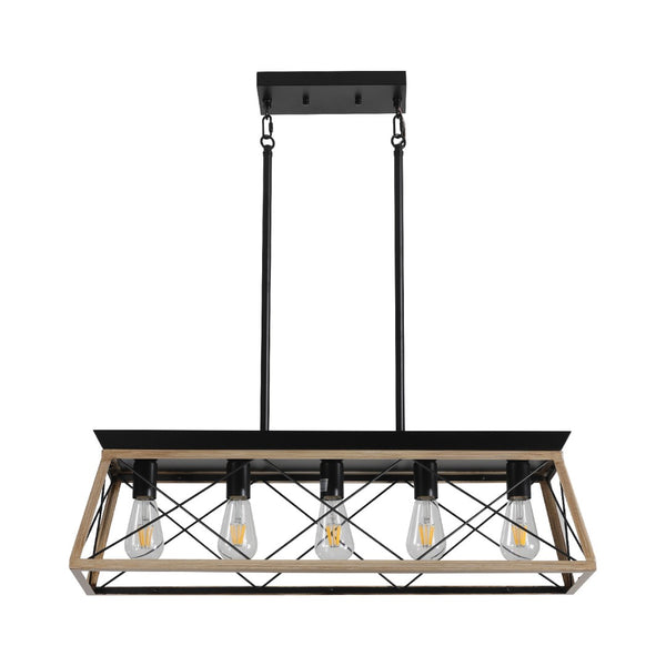 HomeRoots Oak Five-Light Metal Chandelier with Modern Oak Shades – Elegant Illumination for Any Space 568113