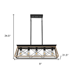 HomeRoots Oak Five-Light Metal Chandelier with Modern Oak Shades – Elegant Illumination for Any Space 568113