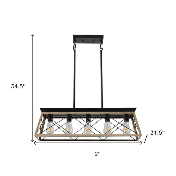 HomeRoots Oak Five-Light Metal Chandelier with Modern Oak Shades – Elegant Illumination for Any Space 568113
