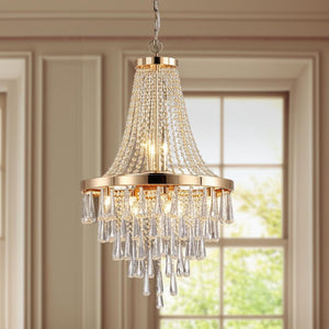 HomeRoots Gold Eleven-Light Metal Chandelier with Gold Shades - Elegant Three-Tier Design for Luxurious Spaces 568116
