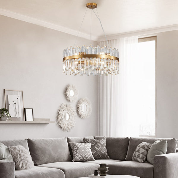 HomeRoots Gold Twelve-Light Chandelier: Elegant Three-Tier Design with Gold Shades for Luxurious Ambiance 568117