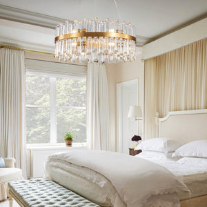 HomeRoots Gold Twelve-Light Chandelier: Elegant Three-Tier Design with Gold Shades for Luxurious Ambiance 568117