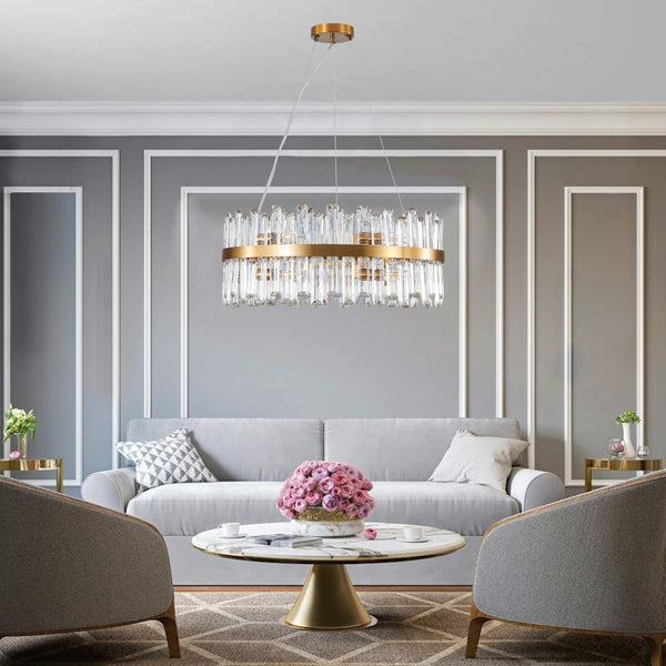 HomeRoots Gold Twelve-Light Chandelier: Elegant Three-Tier Design with Gold Shades for Luxurious Ambiance 568117