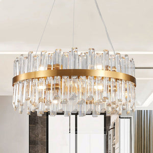 HomeRoots Gold Twelve-Light Chandelier: Elegant Three-Tier Design with Gold Shades for Luxurious Ambiance 568117
