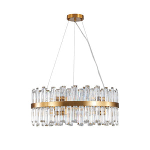 HomeRoots Gold Twelve-Light Chandelier: Elegant Three-Tier Design with Gold Shades for Luxurious Ambiance 568117