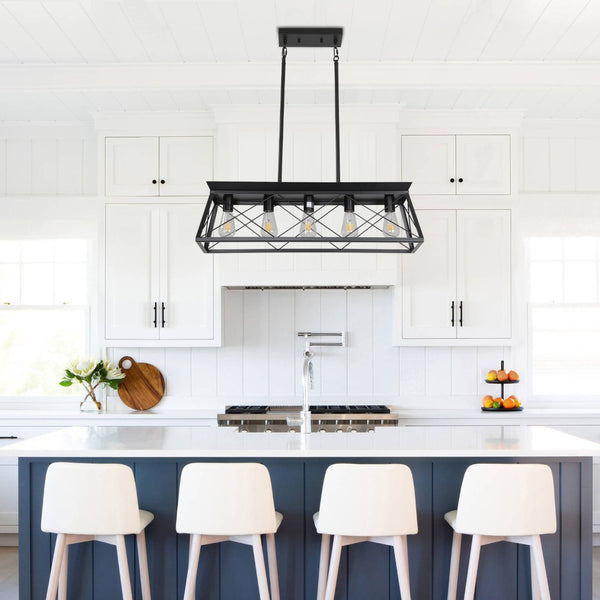 HomeRoots Black Five-Light Metal Chandelier with Modern Black Shades - Stylish Illumination for Any Room 568119