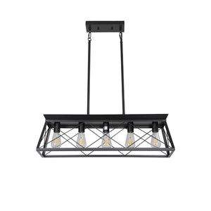 HomeRoots Black Five-Light Metal Chandelier with Modern Black Shades - Stylish Illumination for Any Room 568119