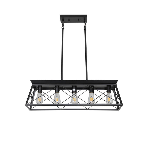 HomeRoots Black Five-Light Metal Chandelier with Modern Black Shades - Stylish Illumination for Any Room 568119