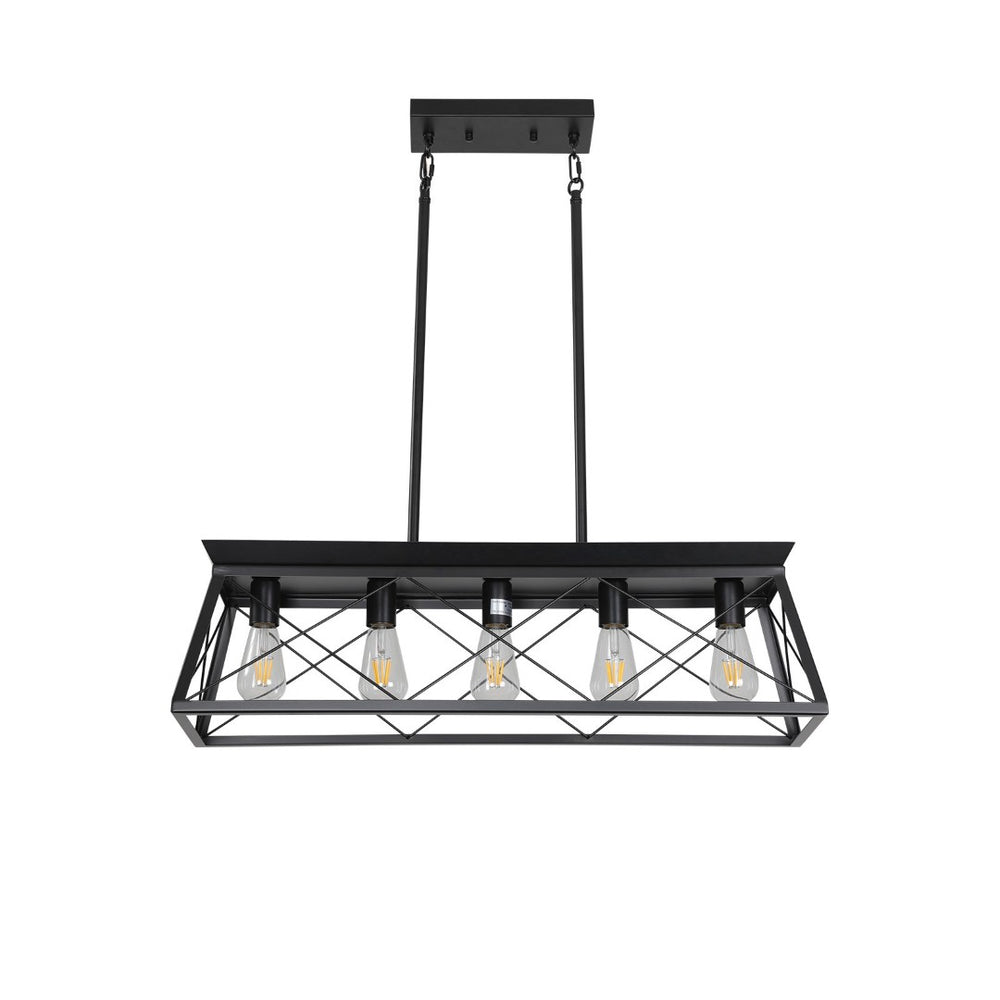 HomeRoots Black Five-Light Metal Chandelier with Modern Black Shades - Stylish Illumination for Any Room 568119