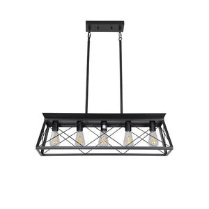 HomeRoots Black Five-Light Metal Chandelier with Modern Black Shades - Stylish Illumination for Any Room 568119