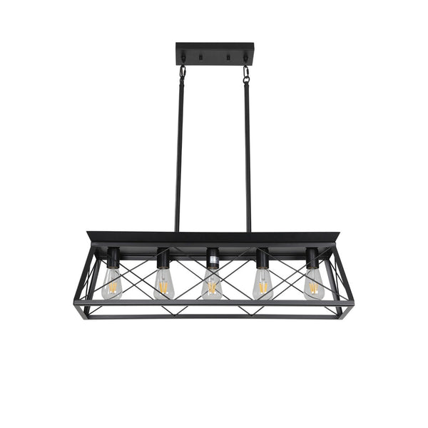 HomeRoots Black Five-Light Metal Chandelier with Modern Black Shades - Stylish Illumination for Any Room 568119