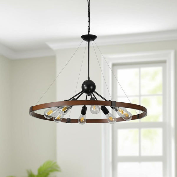 HomeRoots Brown Eight-Light Metal Chandelier - Elegant Three-Tiered Design with Warm Brown Shades for Any Room 568120