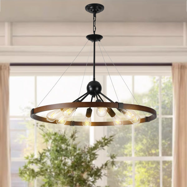 HomeRoots Brown Eight-Light Metal Chandelier - Elegant Three-Tiered Design with Warm Brown Shades for Any Room 568120