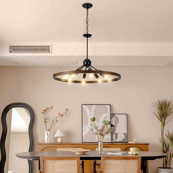 HomeRoots Brown Eight-Light Metal Chandelier - Elegant Three-Tiered Design with Warm Brown Shades for Any Room 568120