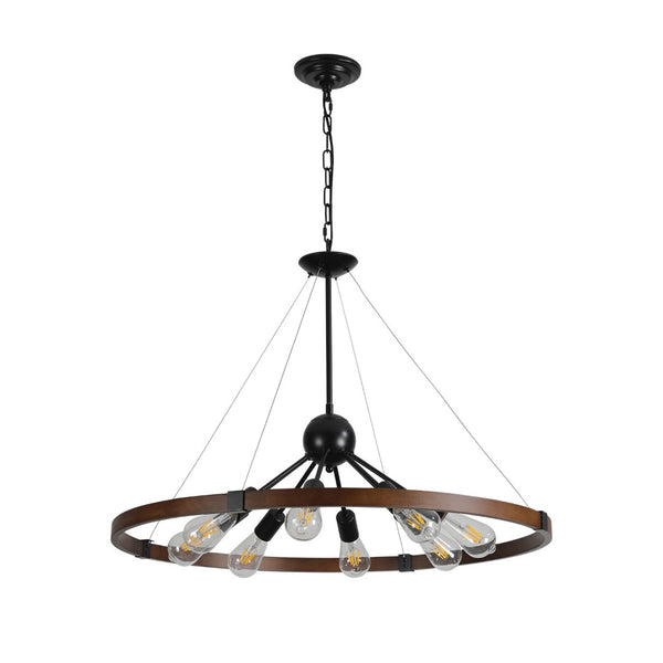 HomeRoots Brown Eight-Light Metal Chandelier - Elegant Three-Tiered Design with Warm Brown Shades for Any Room 568120