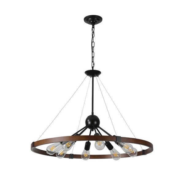 HomeRoots Brown Eight-Light Metal Chandelier - Elegant Three-Tiered Design with Warm Brown Shades for Any Room 568120