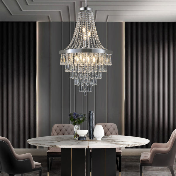 HomeRoots Amber Ten-Light Metal Chandelier – Elegant Three-Tier Design with Warm Amber Shades for Cozy Illumination 568121