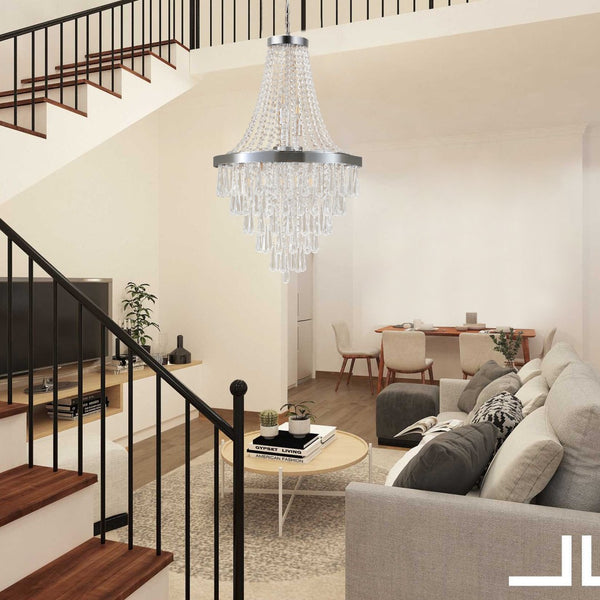 HomeRoots Amber Ten-Light Metal Chandelier – Elegant Three-Tier Design with Warm Amber Shades for Cozy Illumination 568121