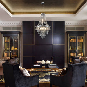 HomeRoots Amber Ten-Light Metal Chandelier – Elegant Three-Tier Design with Warm Amber Shades for Cozy Illumination 568121