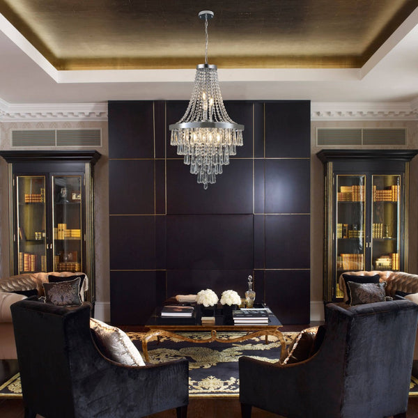 HomeRoots Amber Ten-Light Metal Chandelier – Elegant Three-Tier Design with Warm Amber Shades for Cozy Illumination 568121