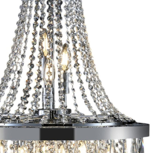 HomeRoots Amber Ten-Light Metal Chandelier – Elegant Three-Tier Design with Warm Amber Shades for Cozy Illumination 568121