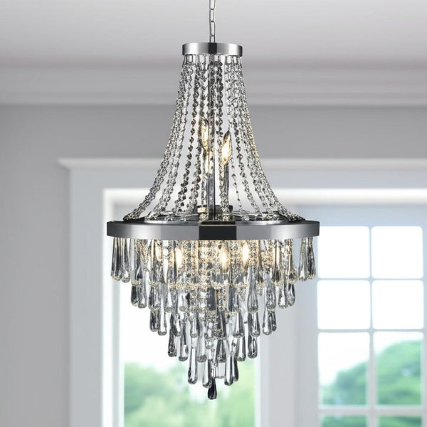 HomeRoots Amber Ten-Light Metal Chandelier – Elegant Three-Tier Design with Warm Amber Shades for Cozy Illumination 568121