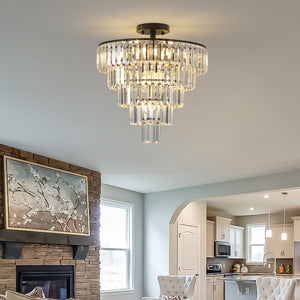 HomeRoots Black Crystal Semi-Flush Chandelier Light - Modern Glamour for Entryways, Dining Rooms & More! 568122