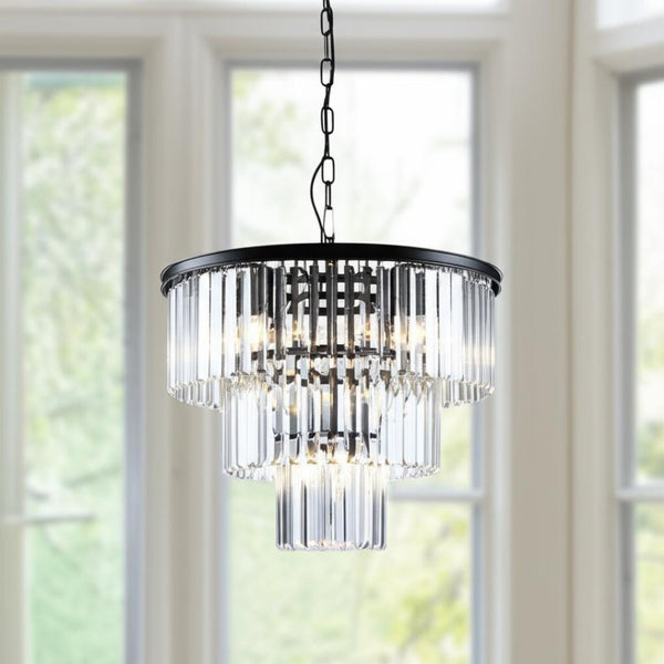 HomeRoots Black Seven-Light Metal Chandelier with Adjustable Shades for Modern Dining & Living Spaces, 59.1" H 568128