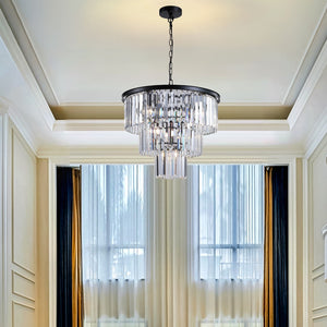 HomeRoots Black Seven-Light Metal Chandelier with Adjustable Shades for Modern Dining & Living Spaces, 59.1" H 568128