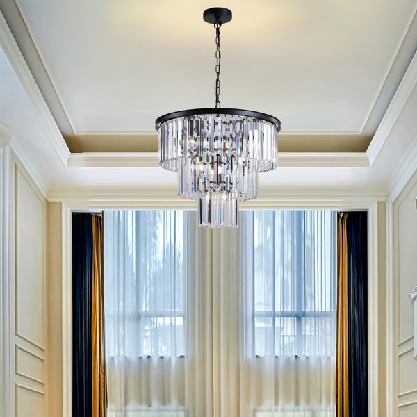 HomeRoots Black Seven-Light Metal Chandelier with Adjustable Shades for Modern Dining & Living Spaces, 59.1" H 568128