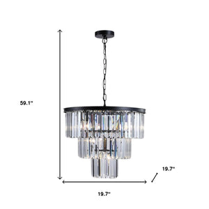 HomeRoots Black Seven-Light Metal Chandelier with Adjustable Shades for Modern Dining & Living Spaces, 59.1" H 568128