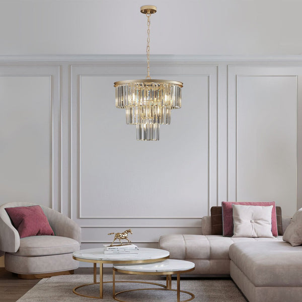 HomeRoots Gold Metal Chandelier Ceiling Light – Elegant Tiered Design for Warm Ambiance in Any Room 568131