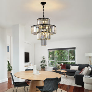 HomeRoots Black Metal Chandelier Ceiling Light - Modern 3-Tier Fixture for Entryways & Dining Rooms, Adjustable 568133