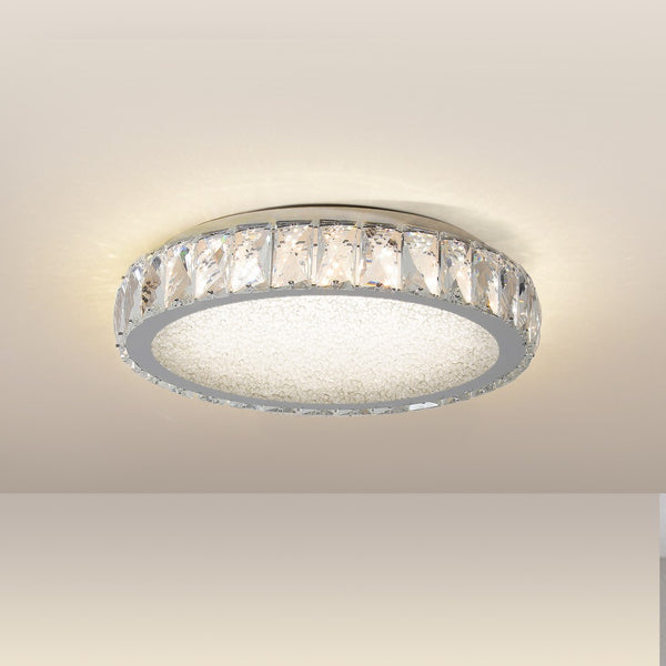 HomeRoots Clear Crystal Flush Mount Chandelier – Elegant Three-Tier Design for Sparkling Illumination Anywhere 568135